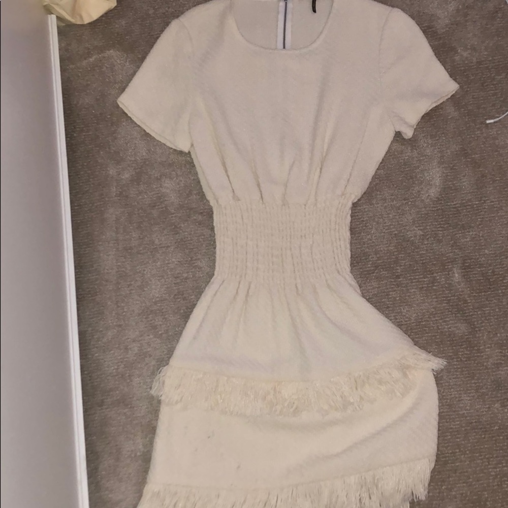 Maje cream fringe dress